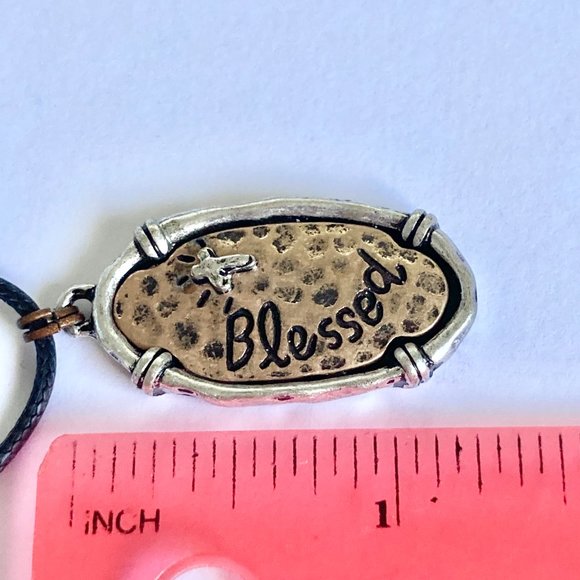 Cross BLESSED Pendant Necklace Copper Silver Plated 18-19" Christian Message - Picture 7 of 8